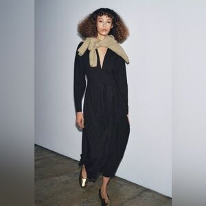 NWT Zara Cotton Pleated Belted Midi Dress Size XS